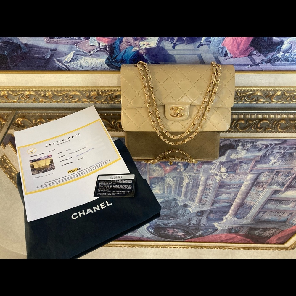 Chanel Classic Double Flap Beige Lambskin 24K Gold